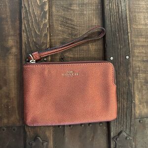 Coach Wristlet Red Metallic Corner zip Bag 6.24x4.25”